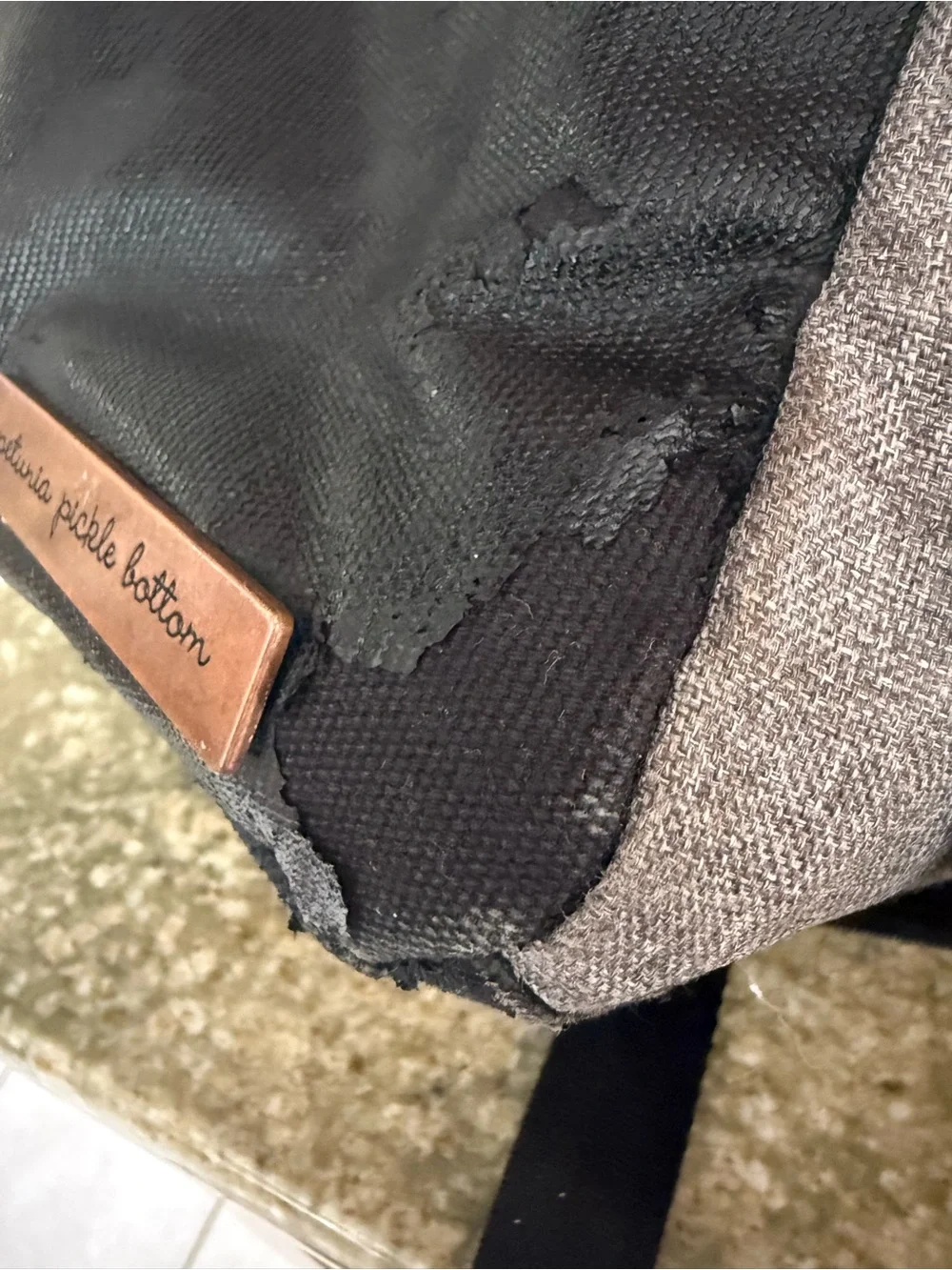 Petunia Pickle Bottom Gray and Black Diaper Backpack with Tan Trim